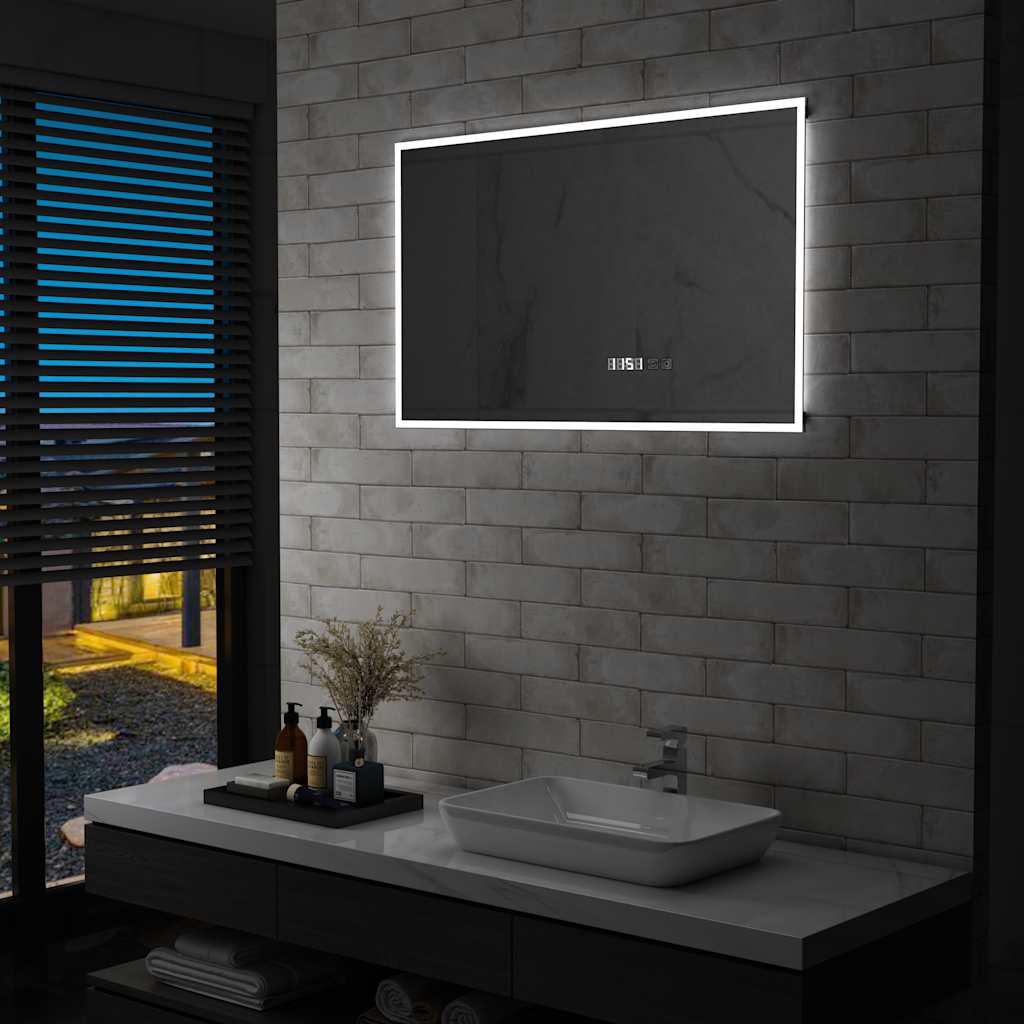 VidaXL Badkamerspiegel led met aanraaksensor en tijdweergave 100x60 cm