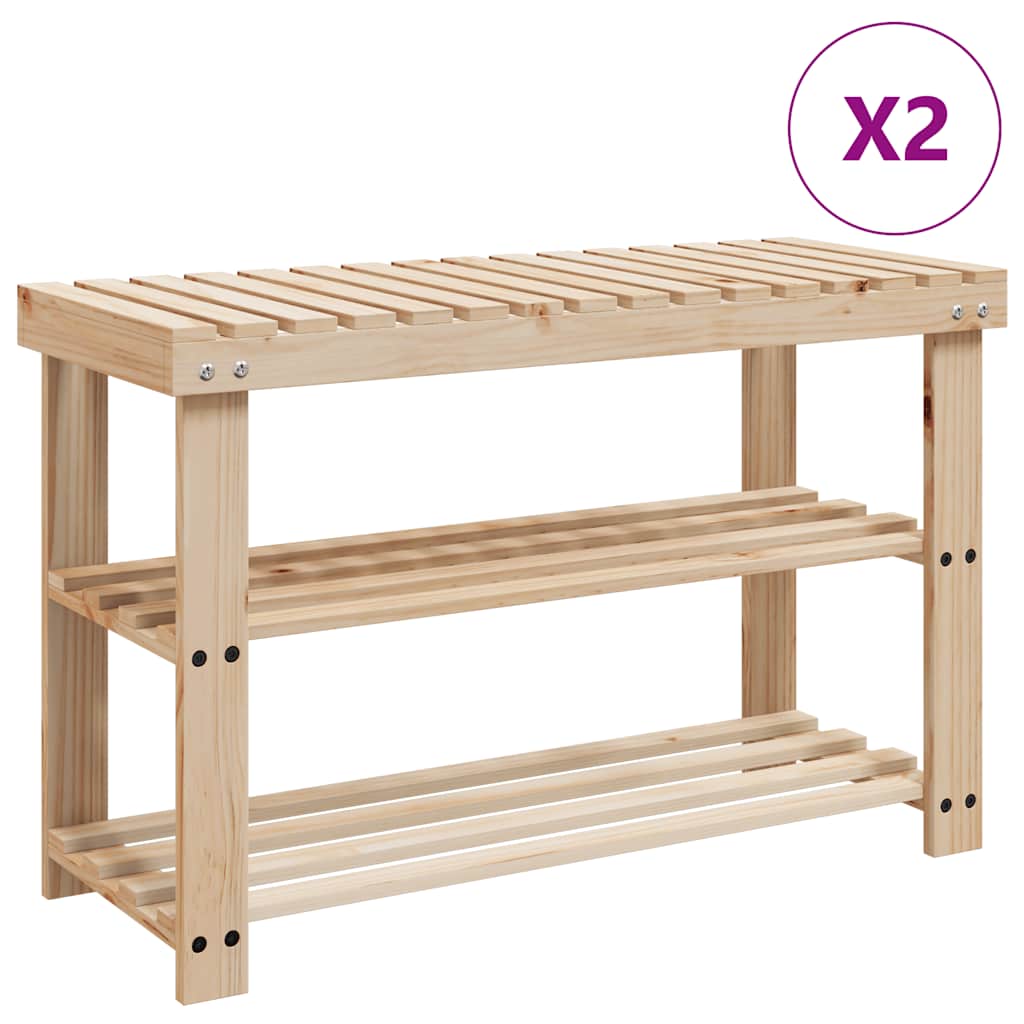 VidaXL Schoenenrekken met bank 2 st massief hout