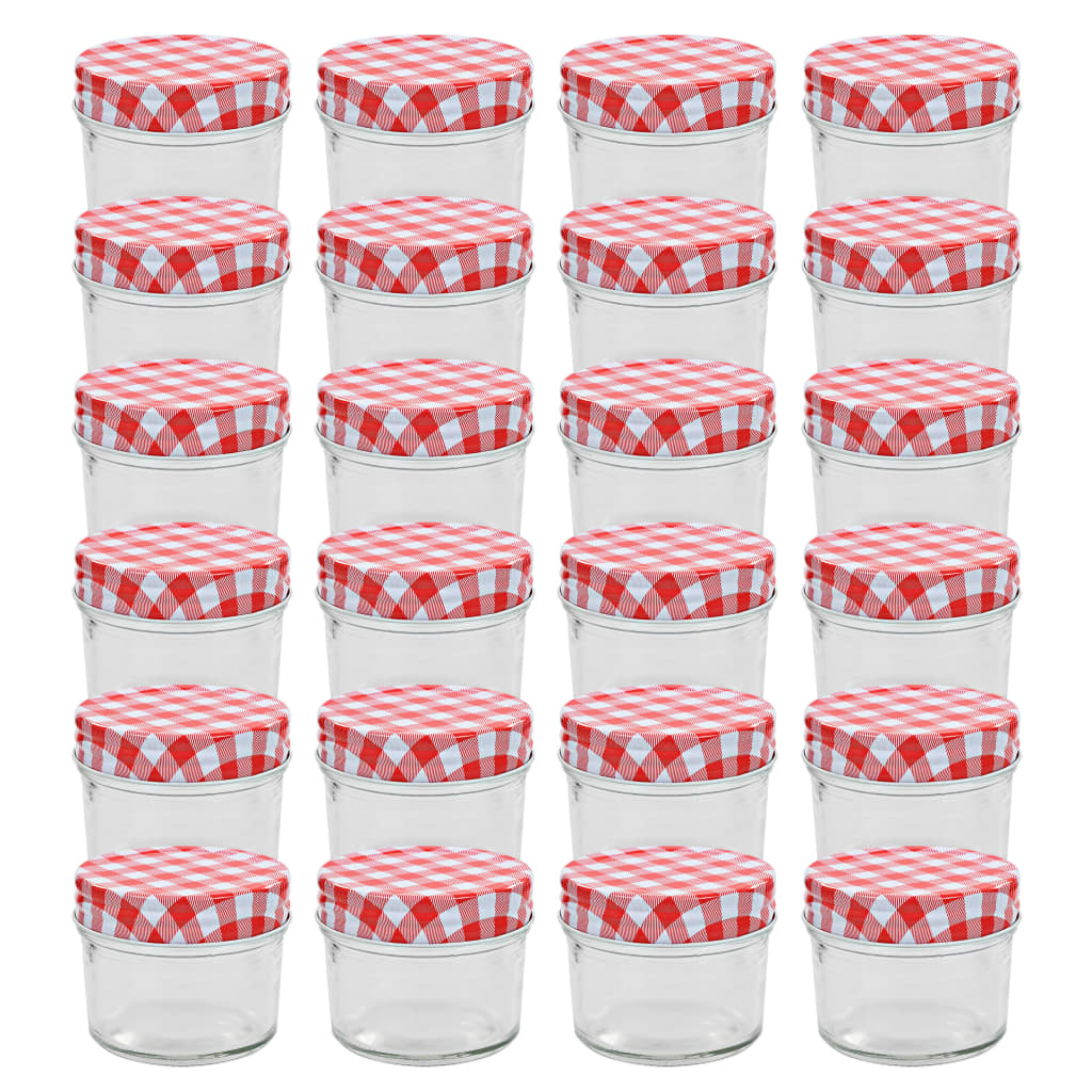 VidaXL Jampotten met wit met rode deksels 24 st 110 ml glas