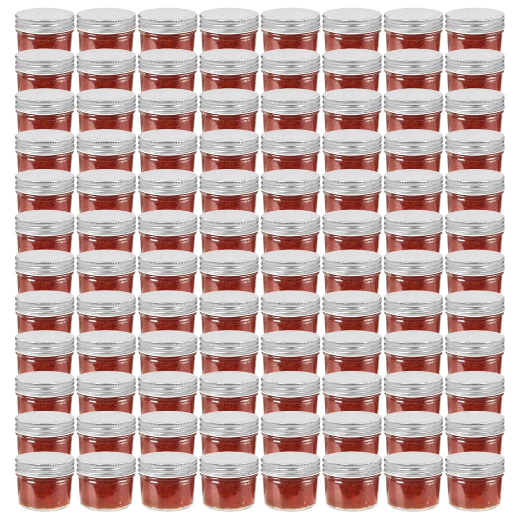 VidaXL Jampotten met zilverkleurige deksels 96 st 110 ml glas