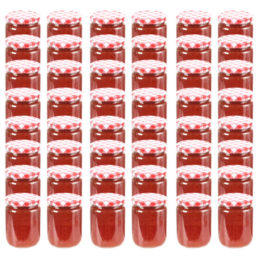 VidaXL Jampotten met wit met rode deksels 48 st 230 ml glas