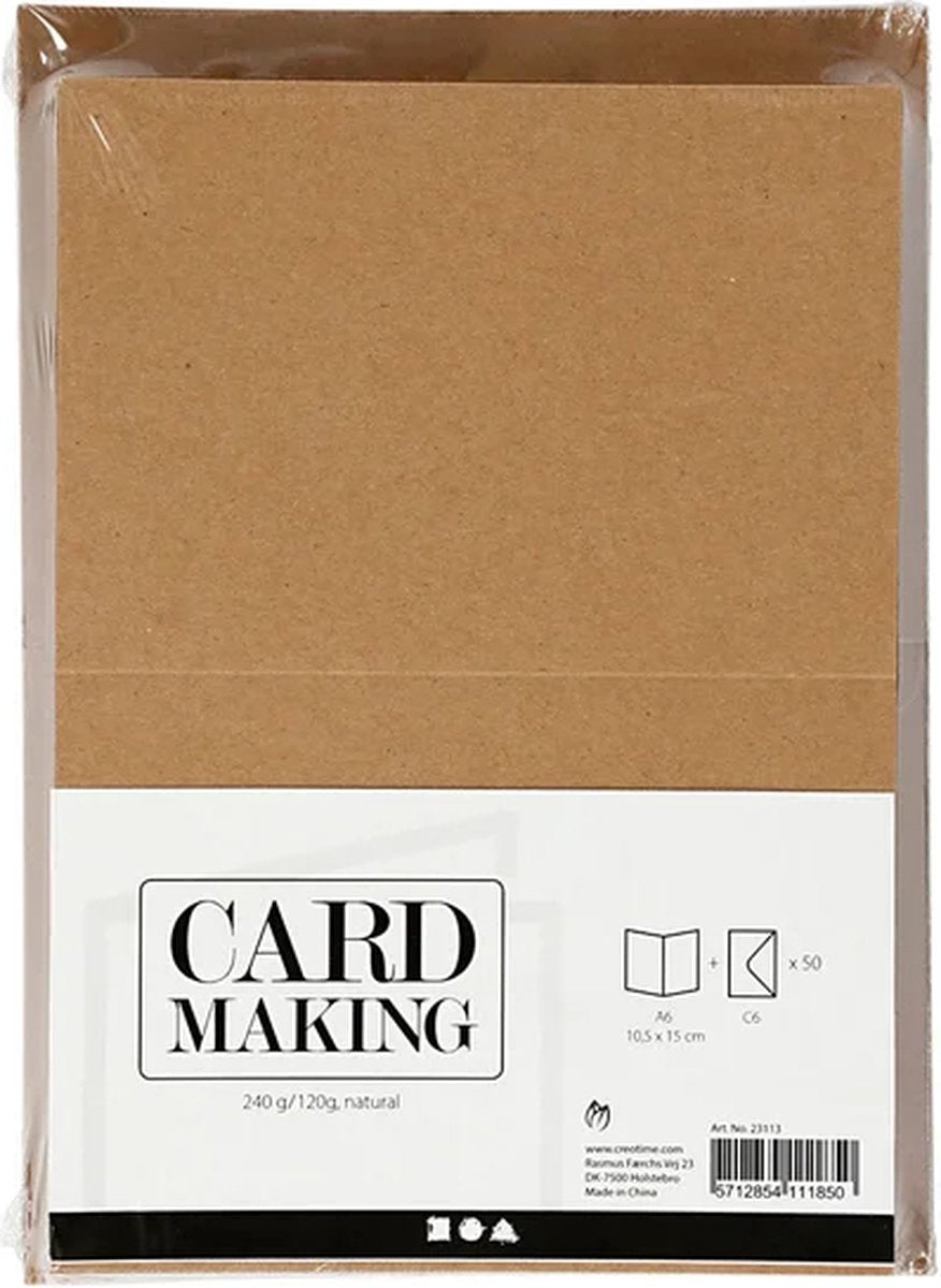 Creativ Company Kaarten en enveloppen naturel, 50 sets