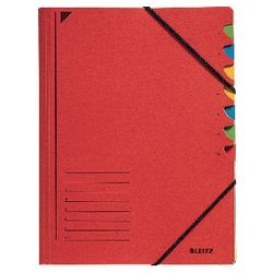 Sorteermappen Leitz 320g m2 24,5 x 32cm rood hoekelastiek 7-delig week