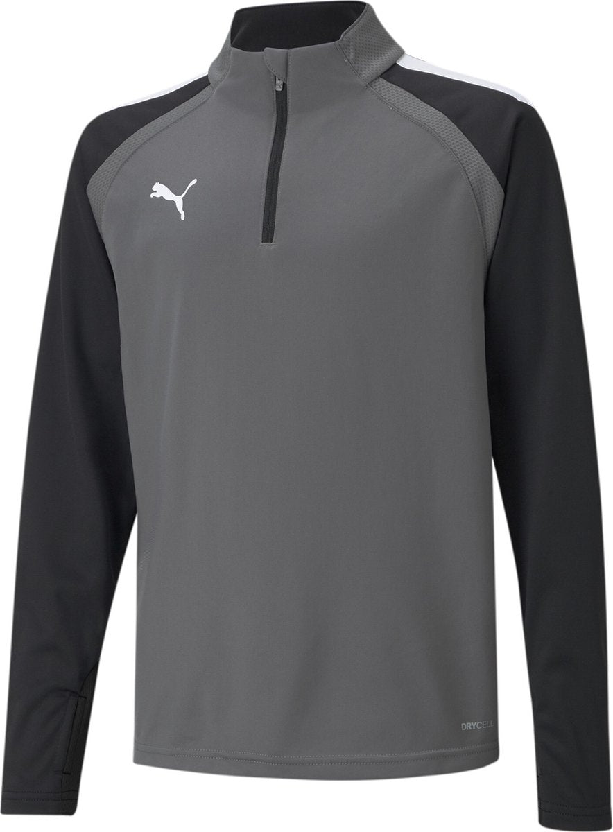 PUMA teamliga 1 4 zip top jr unisex sportshirt - smoked pearl- white