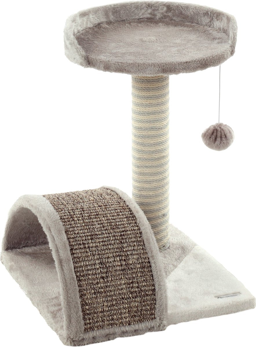 Flamingo Krabpaal – charlton – krabpaal kat – krabmeubel met speeltje en ligplateau – jute krabtouw – 40x41x45 cm – lichtbeige lichtgrijs
