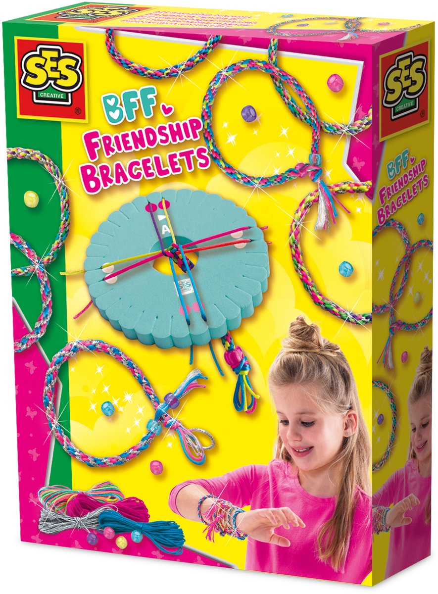 SES Creative - hobby pink - bff vriendschapsarmbandjes - knutselen meisjes - armbanden maken - 4 kleuren - vanaf 5 jaar