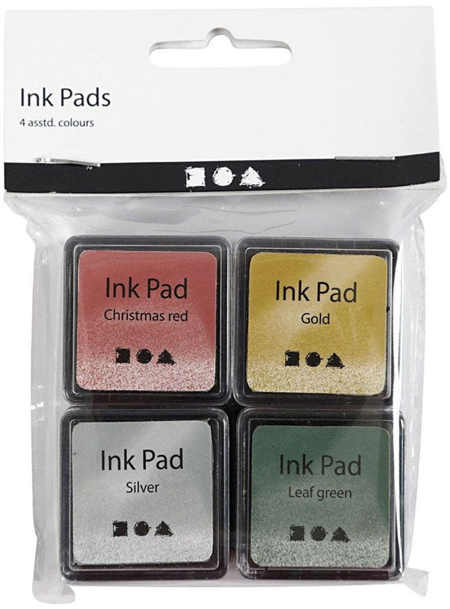 Creativ Company Stempelinkt, goud, lime groen, kerstrood, zilver, h: 2 cm, afm 3,5x3,5 cm, 4 stuk 1 doos