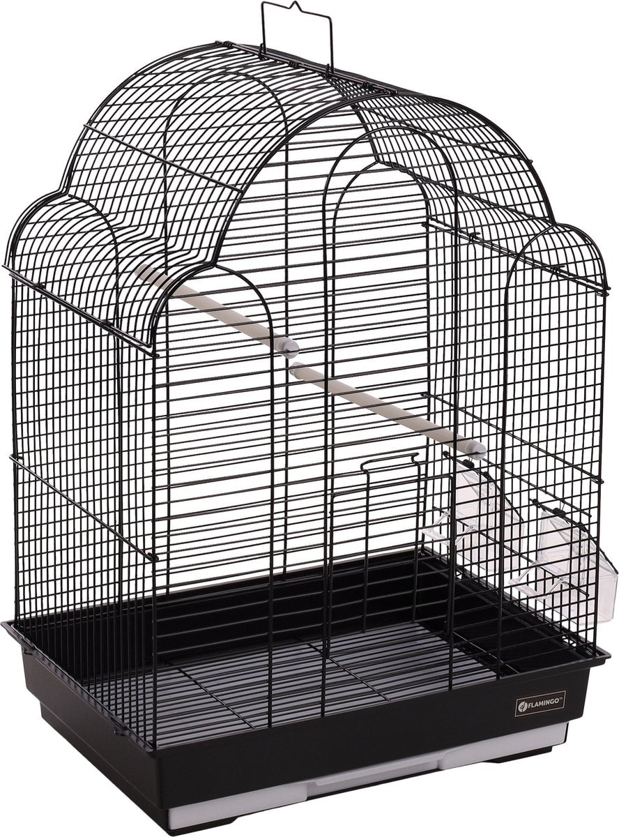 Flamingo Vogelkooi – parkietenkooi bali zwart 42x30x57,5cm – stijlvolle metalen kooi met accessoires voor parkieten