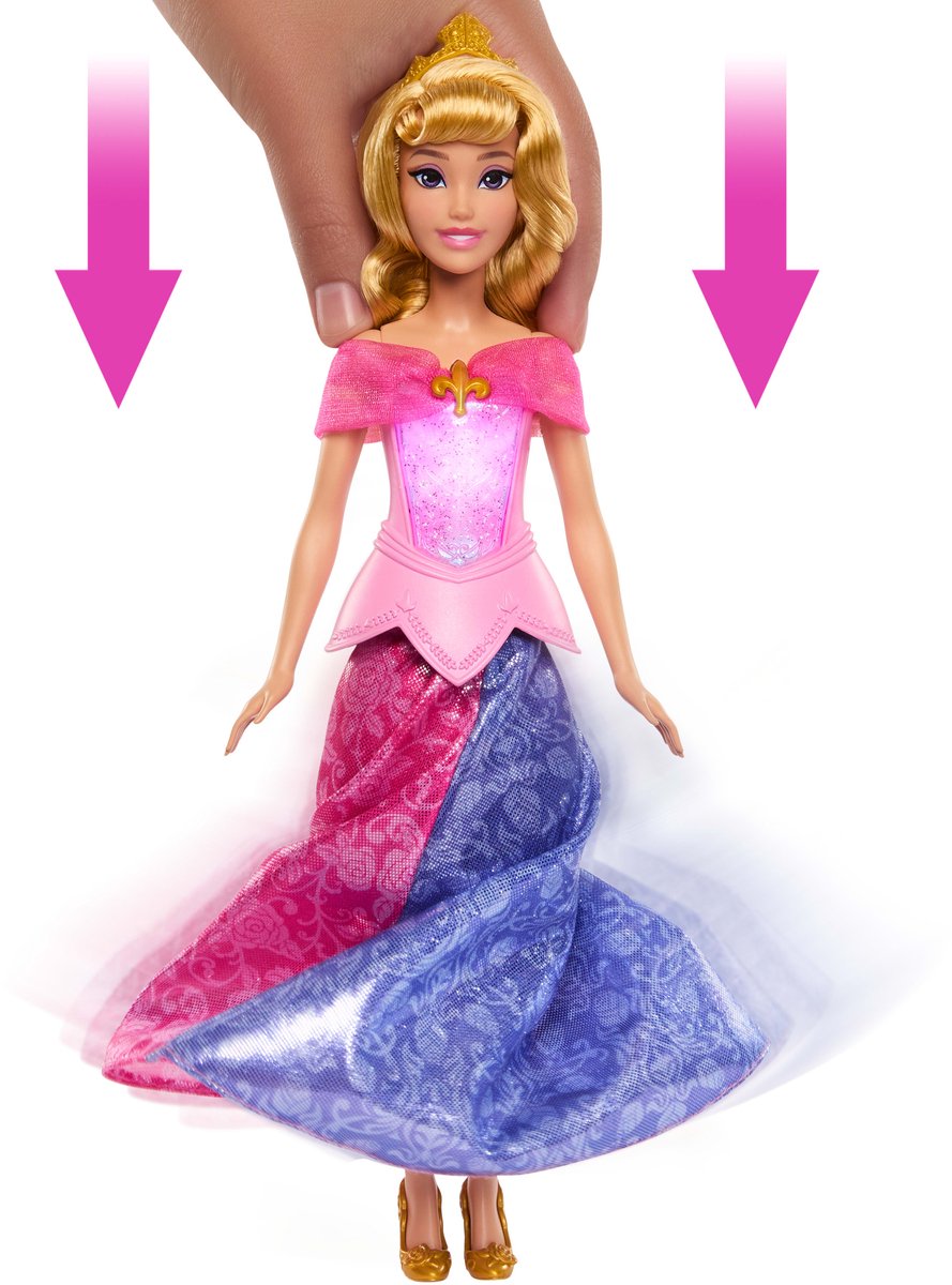 Mattel Disney prinses aurora's roze jurk wordt blauw modepop