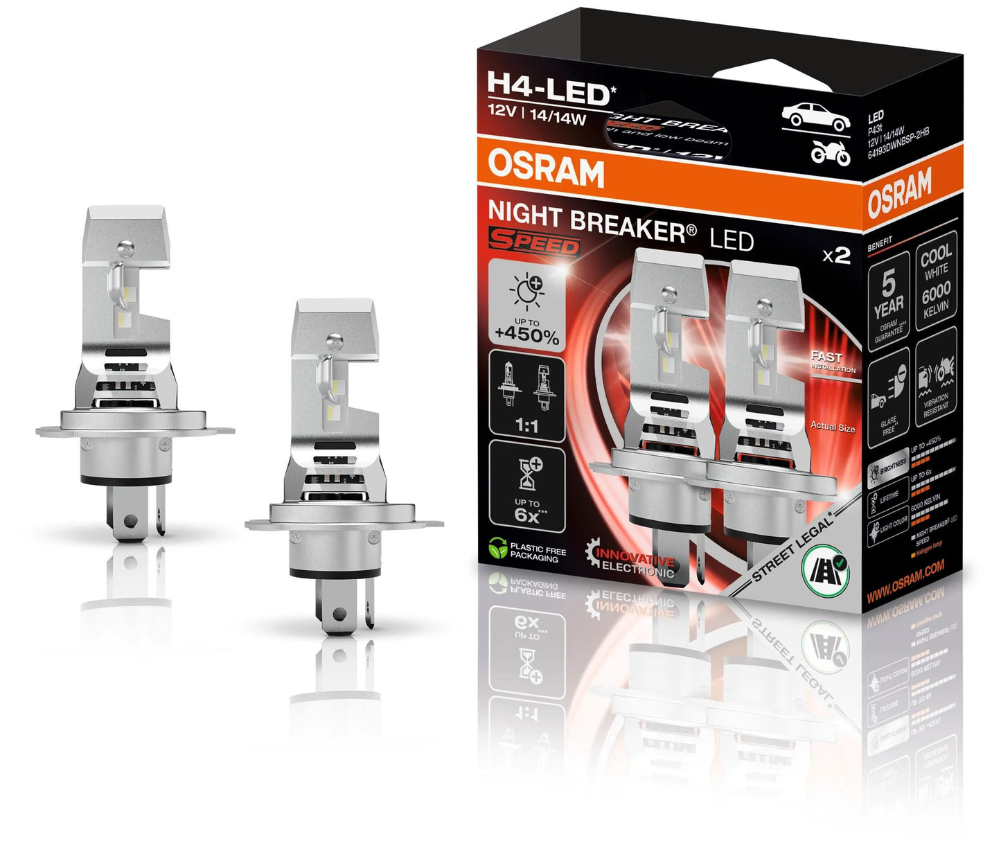 OSRAM hauptlampe night breaker led speed 450 lamp h4 450 2vpe 12v 14w night breaker led