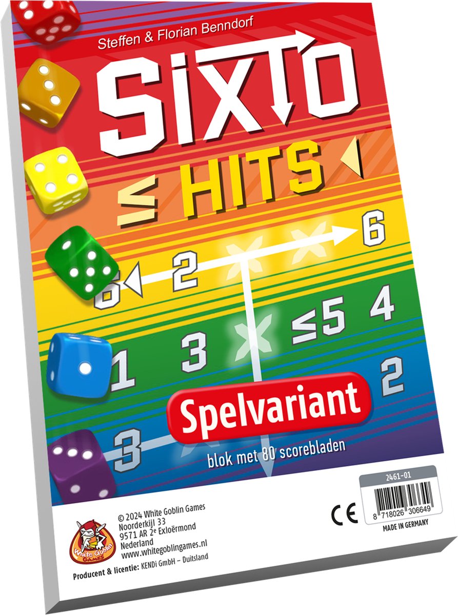 White Goblin Games - sixto: hits - dobbelspel - 1 tot 6 spelers - uitbreiding - nieuwe mogelijkheden tot scoren - voor rekenplezier