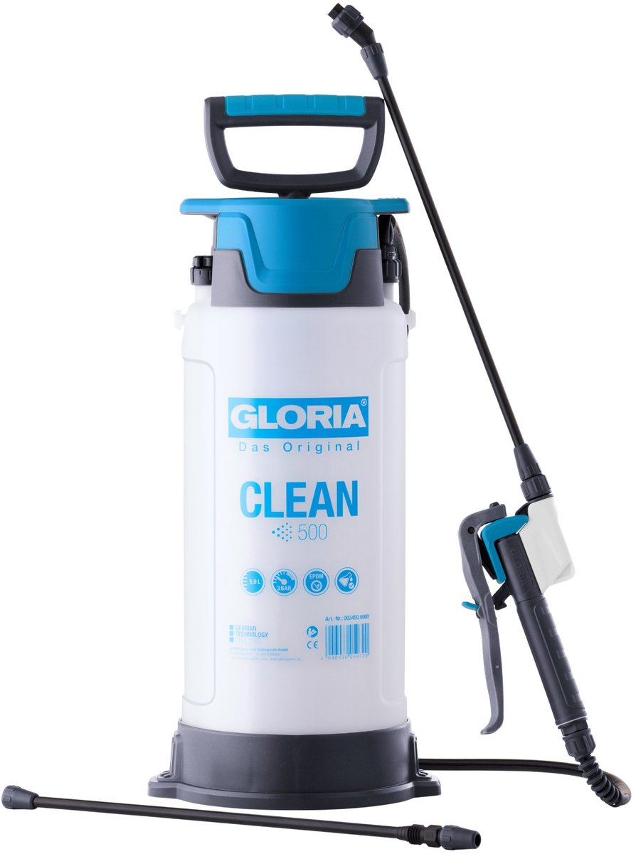 GLORIA Drukspuit CLEAN 500 | voor het verspreiden van zure en alkalische media | 5 liter inhoud