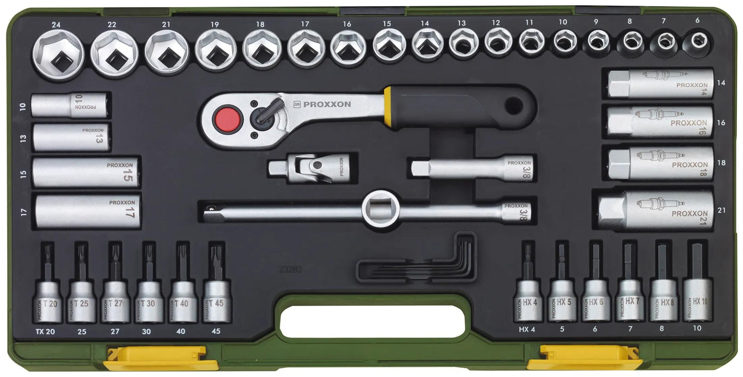 PROXXON steckschlüsselsatz wrench set 3 8 44pcs with club ratchet