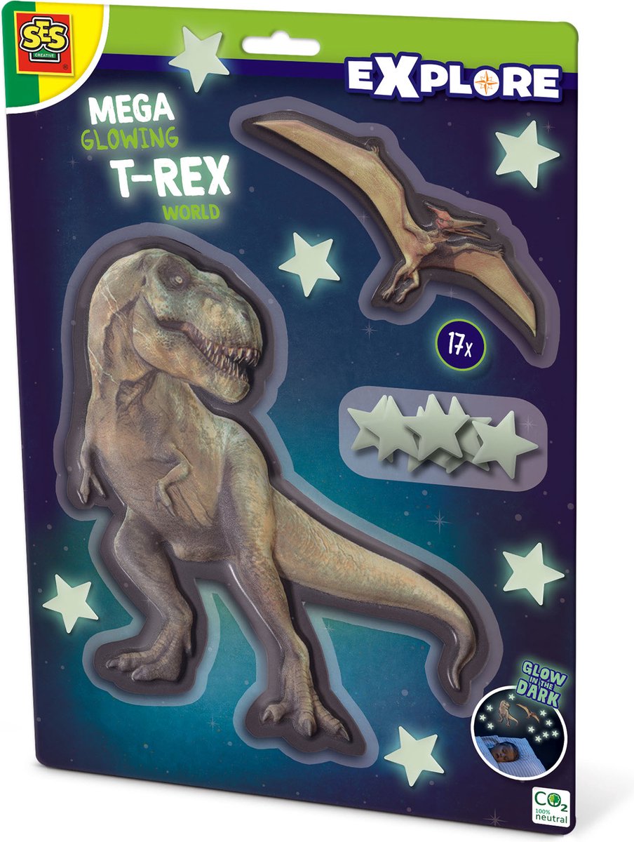 SES mega glowing t-rex world muurstickers