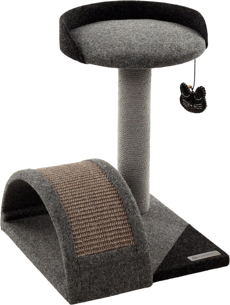 Flamingo Krabpaal – gene grijs donkergrijs 43x45x45cm – compacte kattenkrabpaal met sisal krabmat, ligplateau speeltje met bel