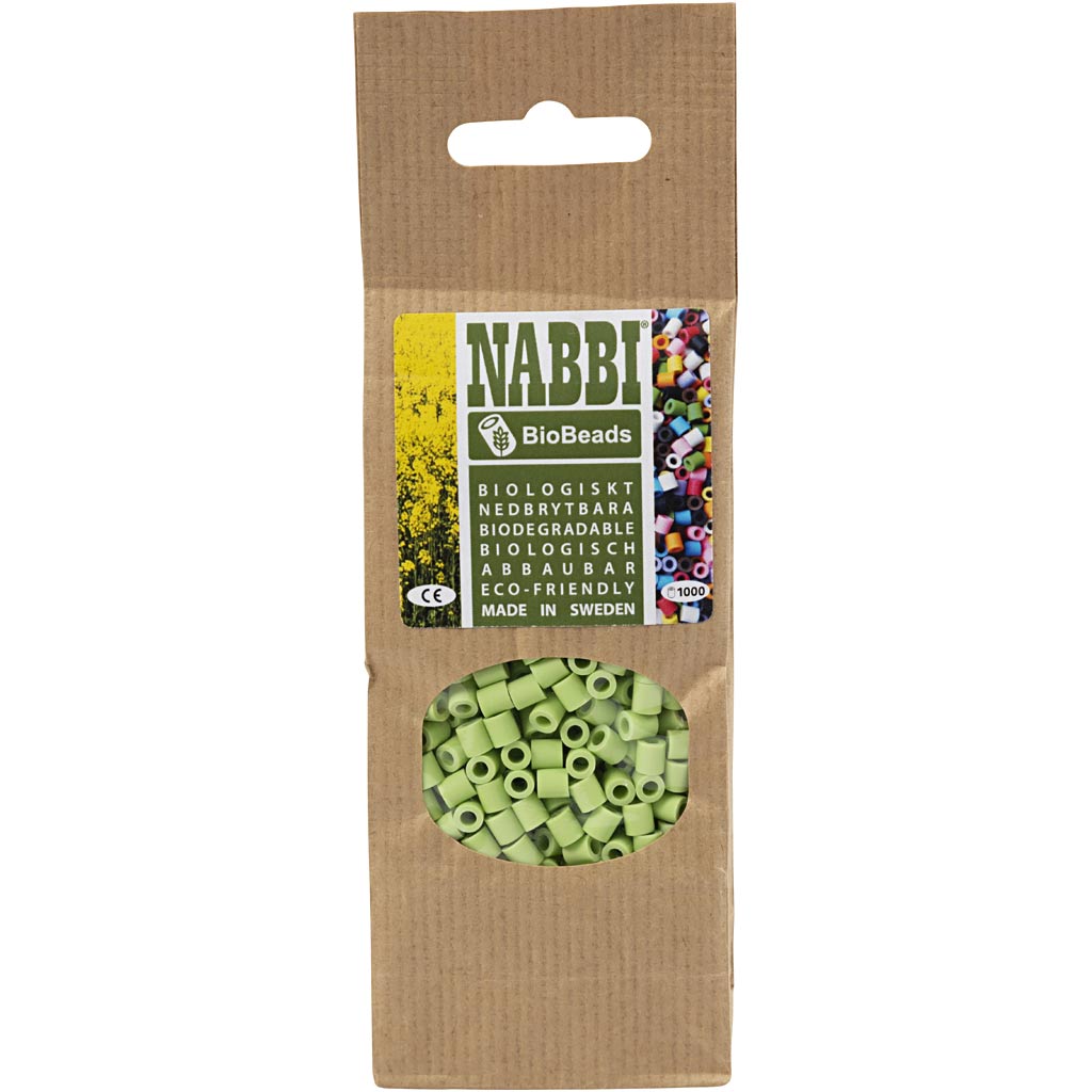 Creativ Company Https: www.cchobby.nl biobeads-van-nabbi-afm-5x5-mm-gatgrootte-2-5-mm-medium-pastel-groen-1000-stuk-1-doos