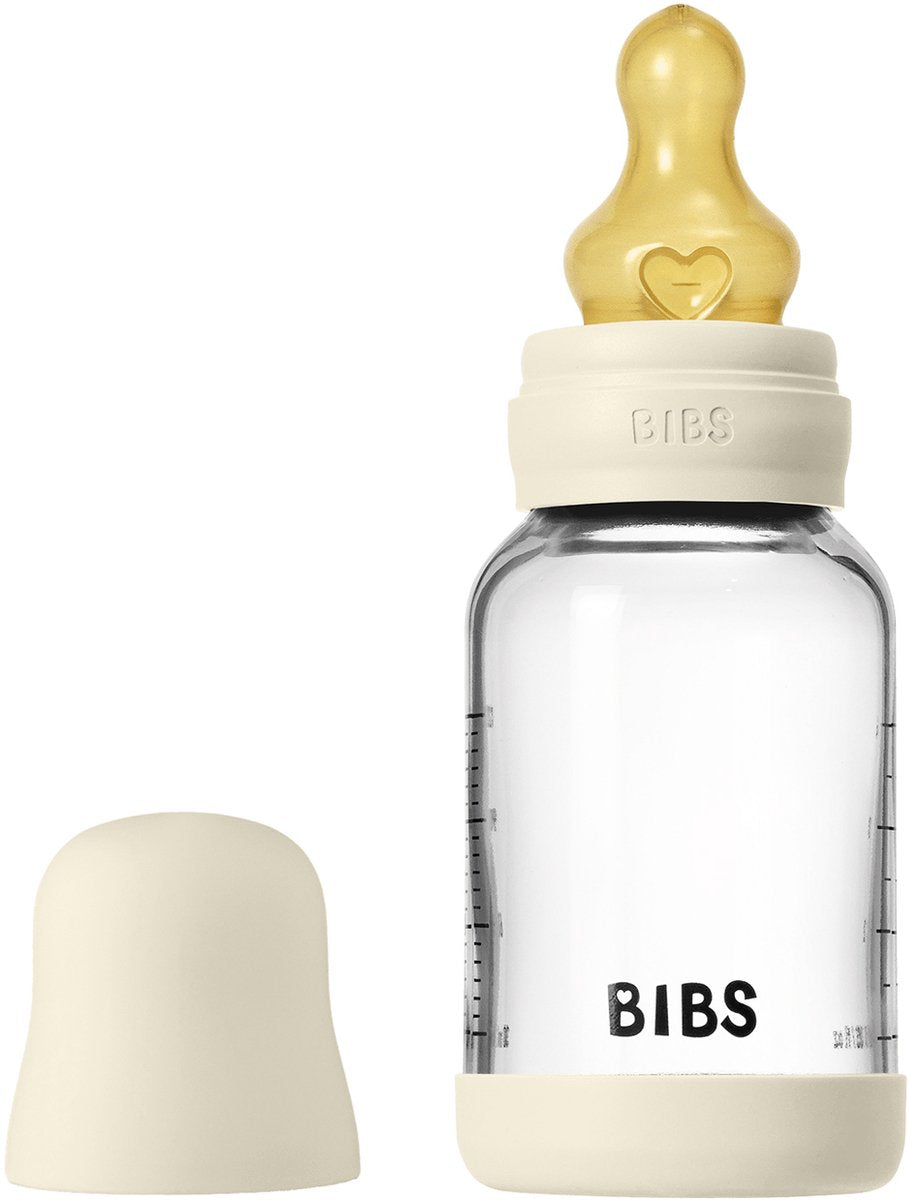 BIBS fles - slow flow - 120 ml - glas latex - ivory