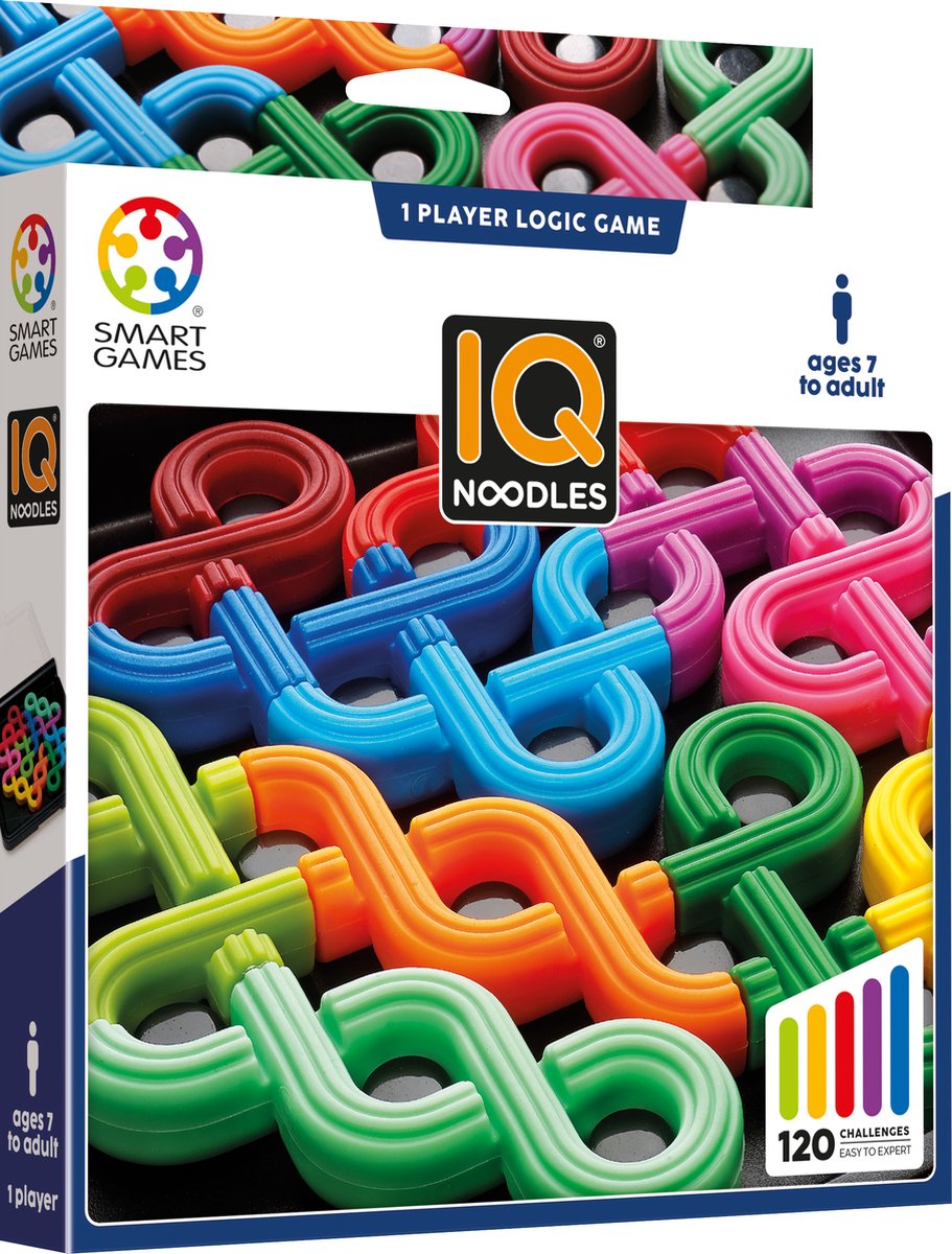 SmartGames iq noodles - logisch denkspel reispuzzel - 120 opdrachten met soft-touch knopen - educatief solospel - vanaf 6 jaar