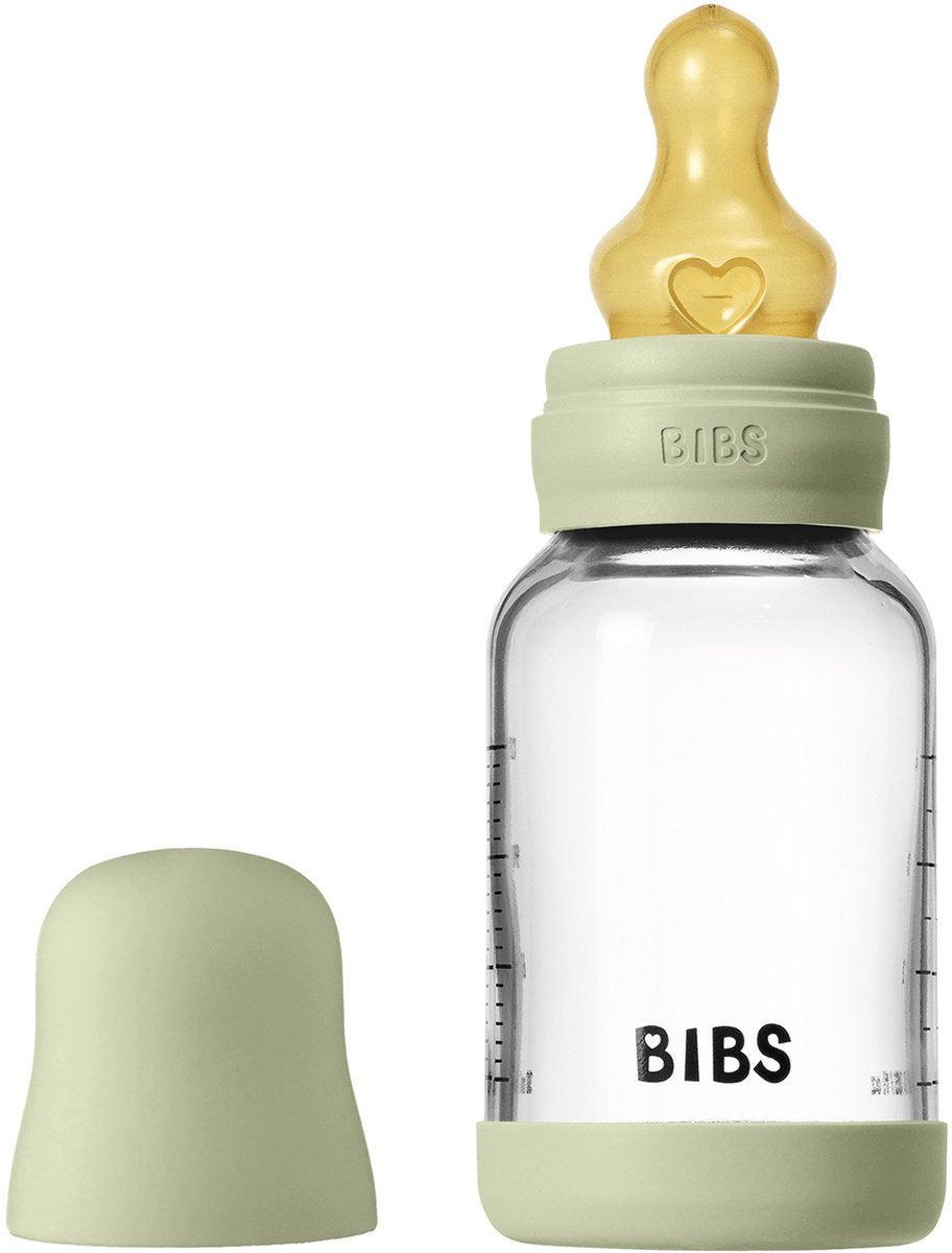 BIBS fles - slow flow - 120 ml - glas latex - sage