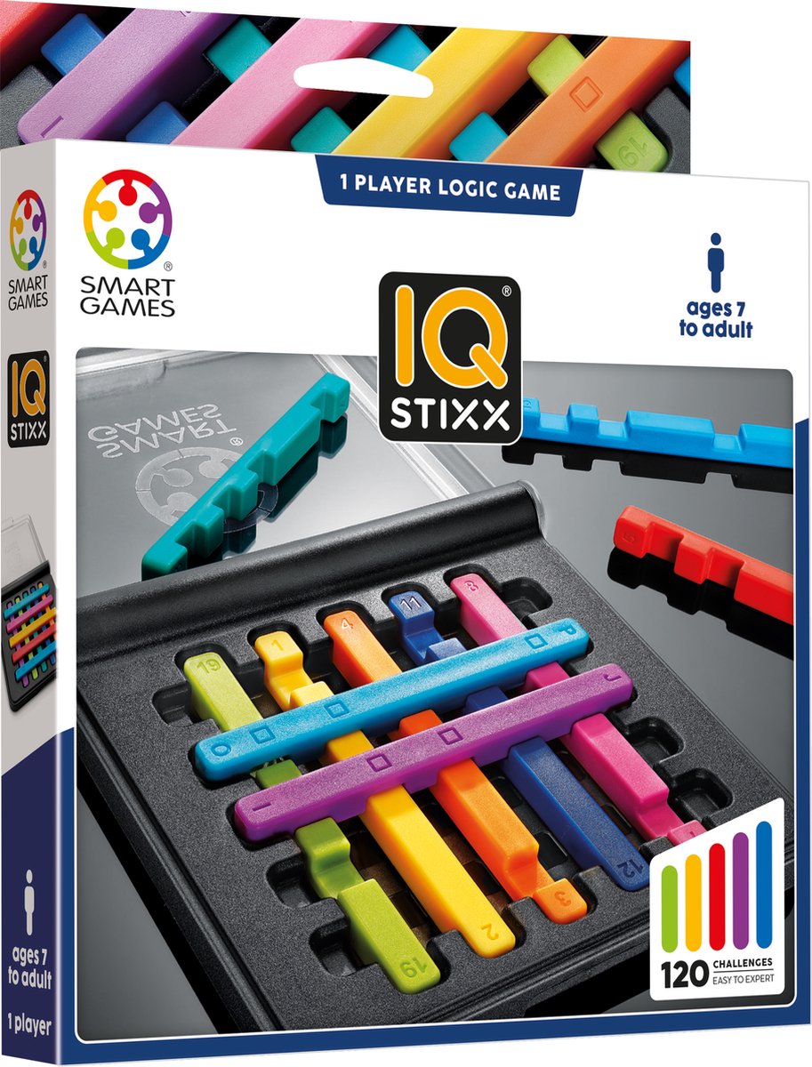 SmartGames iq stixx - logisch denkspel reispuzzel - 120 opdrachten met inkepingen - educatief solospel voor kinderen en volwassenen - vanaf 7 jaar