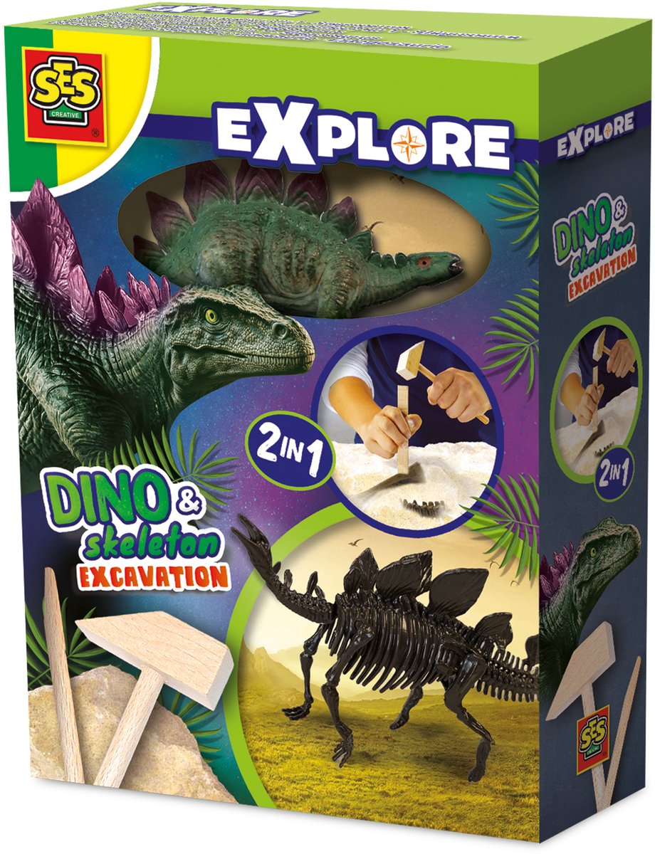 SES Creative Ses explore dino en skelet opgraven 2in1- stegosaurus