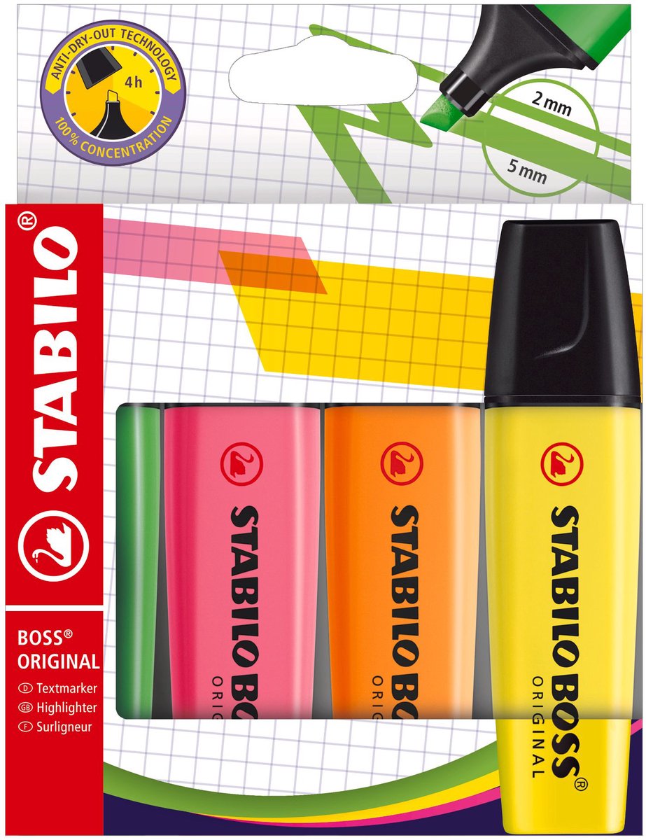 STABILO boss original - markeerstift - set met 4 stuks