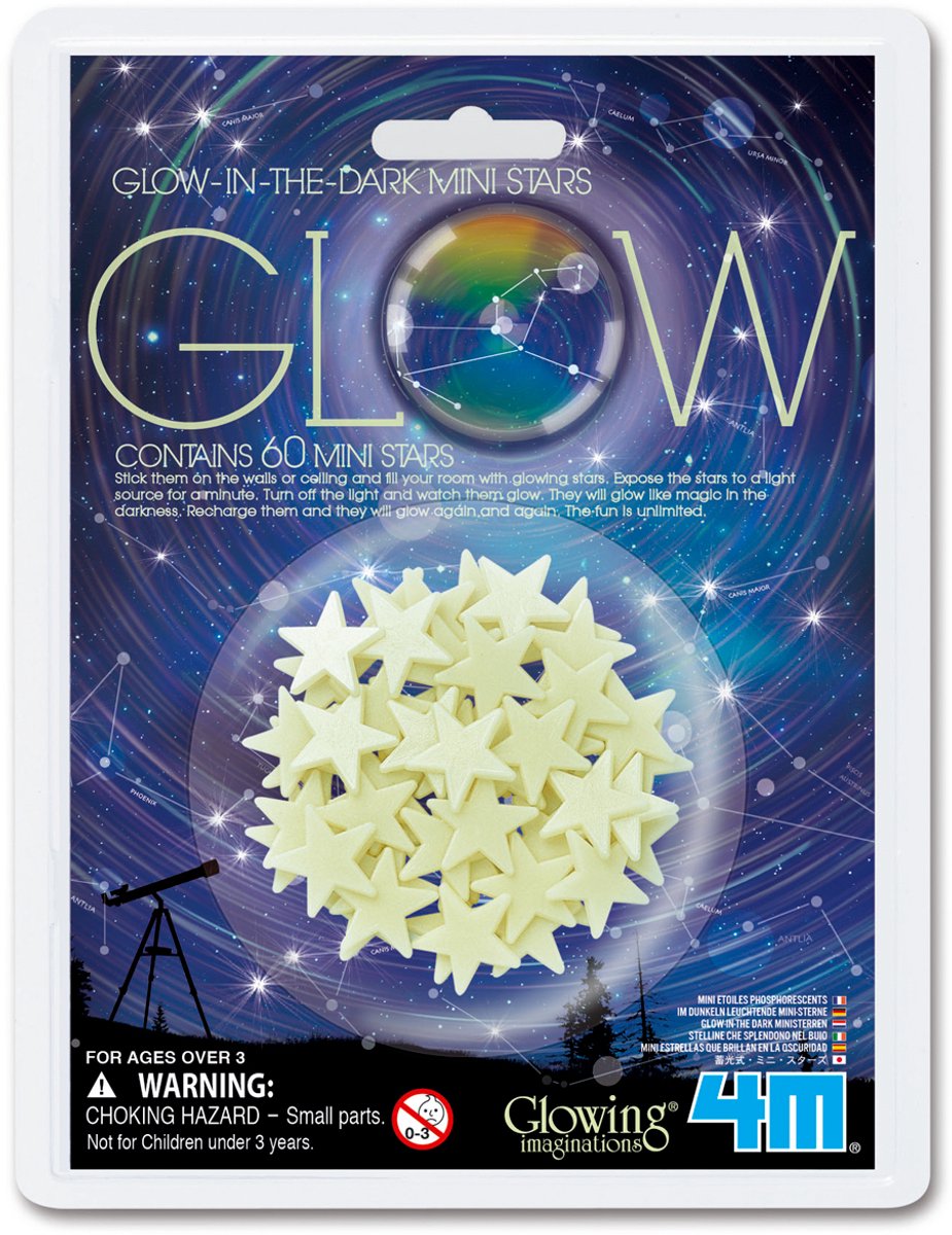 4M glow in the dark stickers - mini-sterren - 60 sterretjes - muurdecoratie kids - 3+