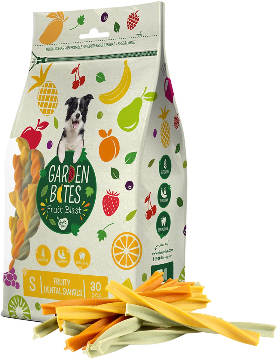 Garden Bites Duvoplus - fruity dental swirls hondensnacks - hondensnoepjes - vegetarisch glutenvrij - small 30st