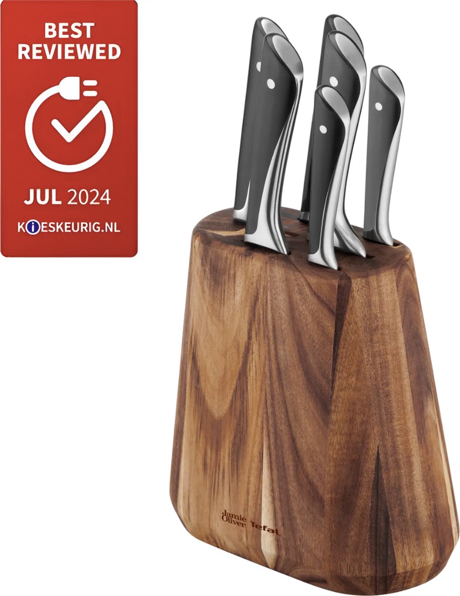 Jamie Oliver By Tefal messenset - 6-delig - inclusief messenblok - hout rvs - professionele kwaliteit