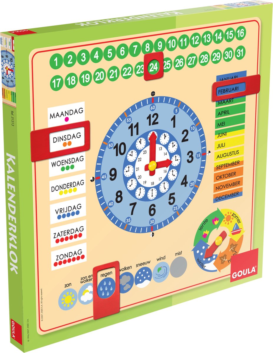 Goula Jumbo - - houten kalenderklok - leerklok - educatief spel - vanaf 3 jaar