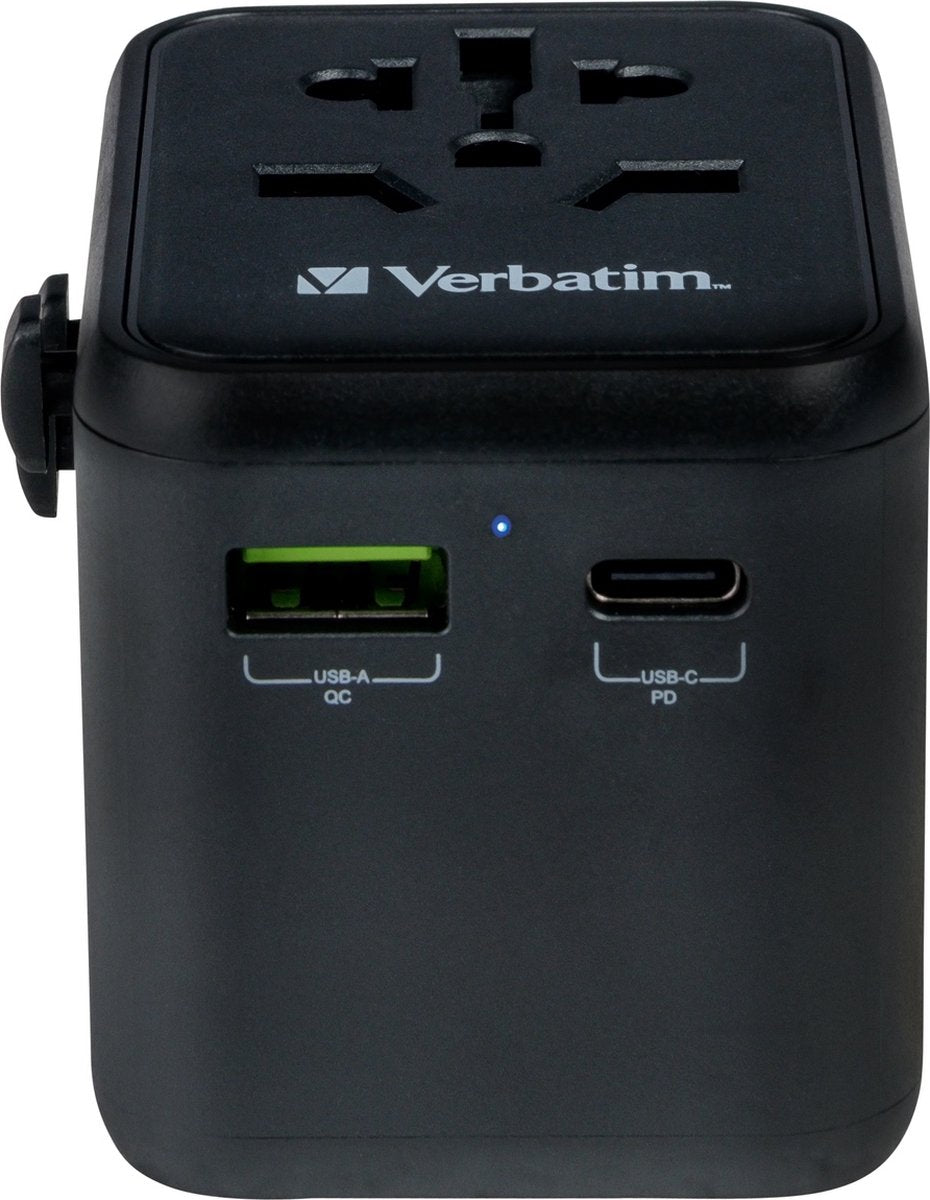 Verbatim universal reiseadapter uta‑02, steckdosenadapter mit usb‑a und usb-c anschluss, reisestecker fur laptop, handy, kamera und co, weltweit einsetzbar, 100-250 v