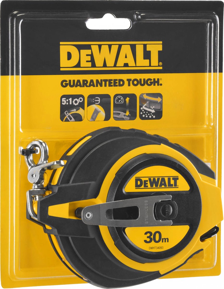 DeWalt dwht0-34093 - landmeter - 30m - 5:1 snel oprolsysteem - gesloten kast