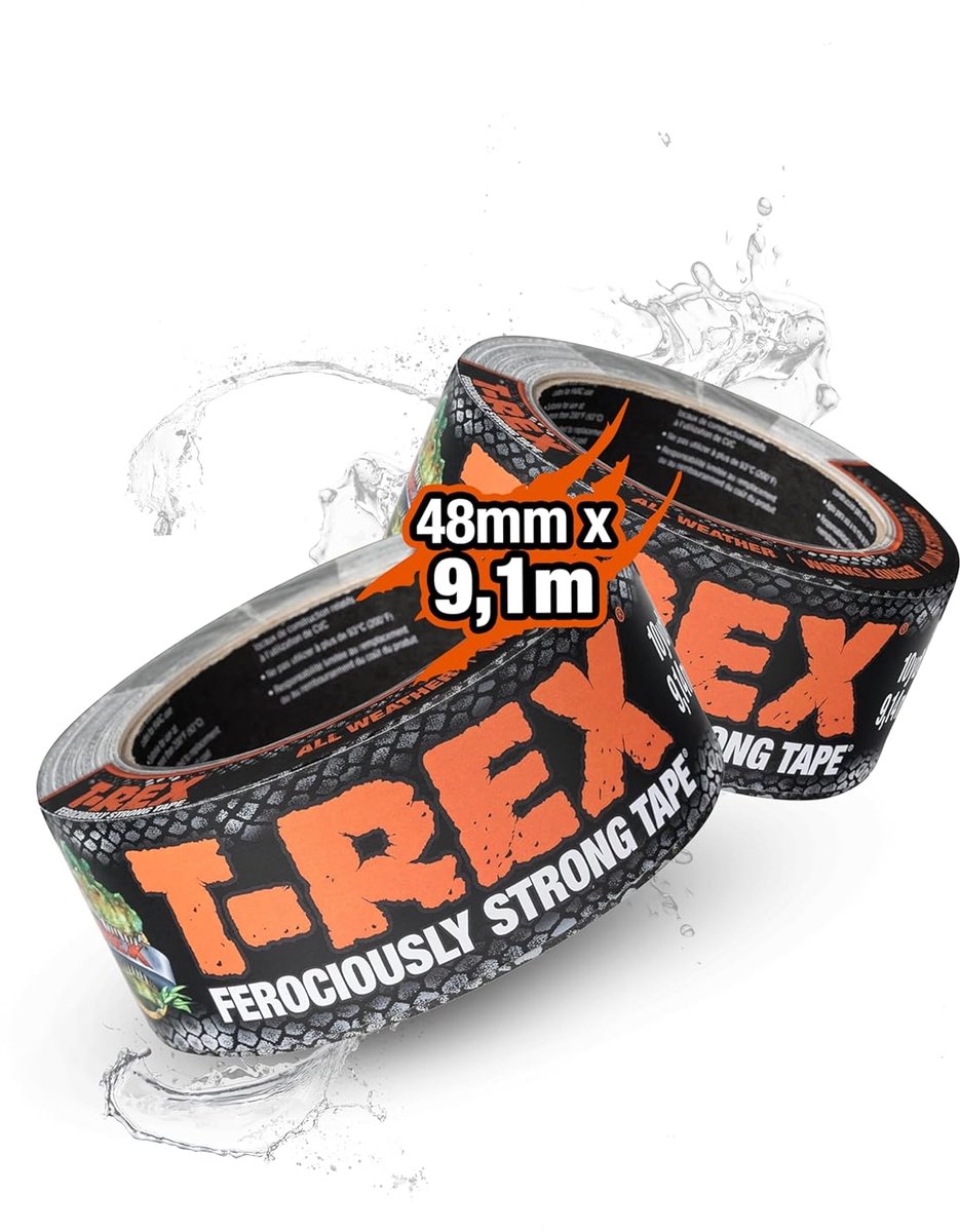 T-Rex – textieltape 48 mm x 9,1 m grijs – extreem sterke en scheurvaste gaffertape voor binnen- en buitengebruik – waterdichte ducttape met sterke kleefkracht – ideaal voor universele reparaties en bevestigingen