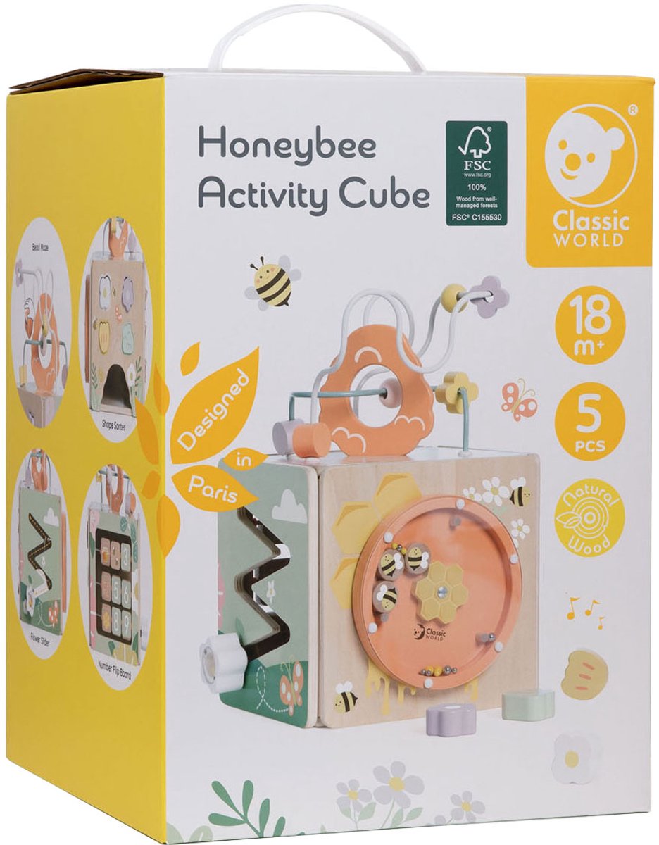 Classic World houten activiteitenkubus honingbij - educatief speelgoed.