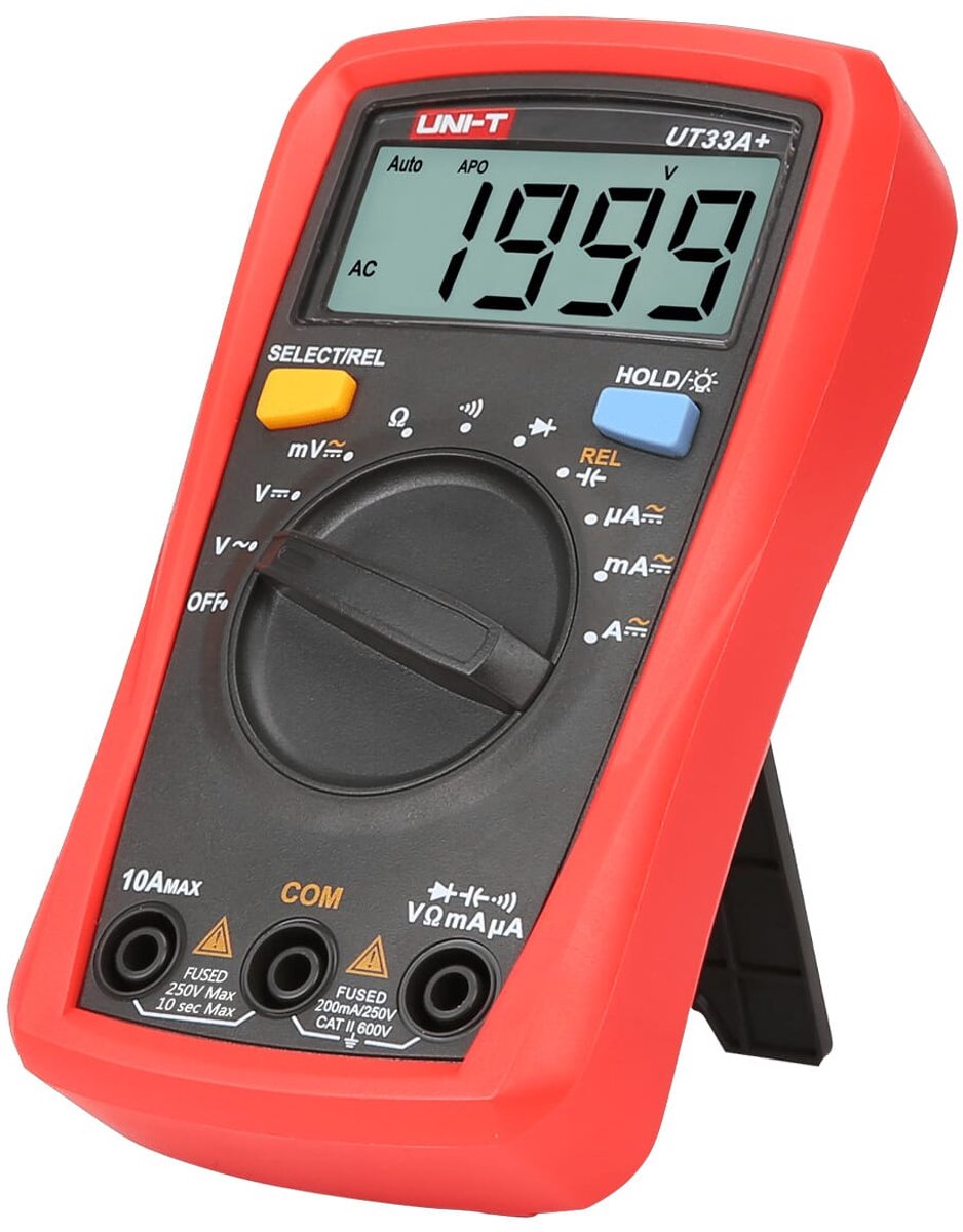 UNI-T digitale multimeter - 10a - max. 600v - cat ii - ut33a+ - rood