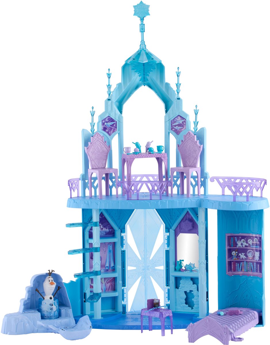 Mattel Disney frozen elsa's ijspaleis – 5 speelplekken met glijbaan, balkon en olaf - 75 cm