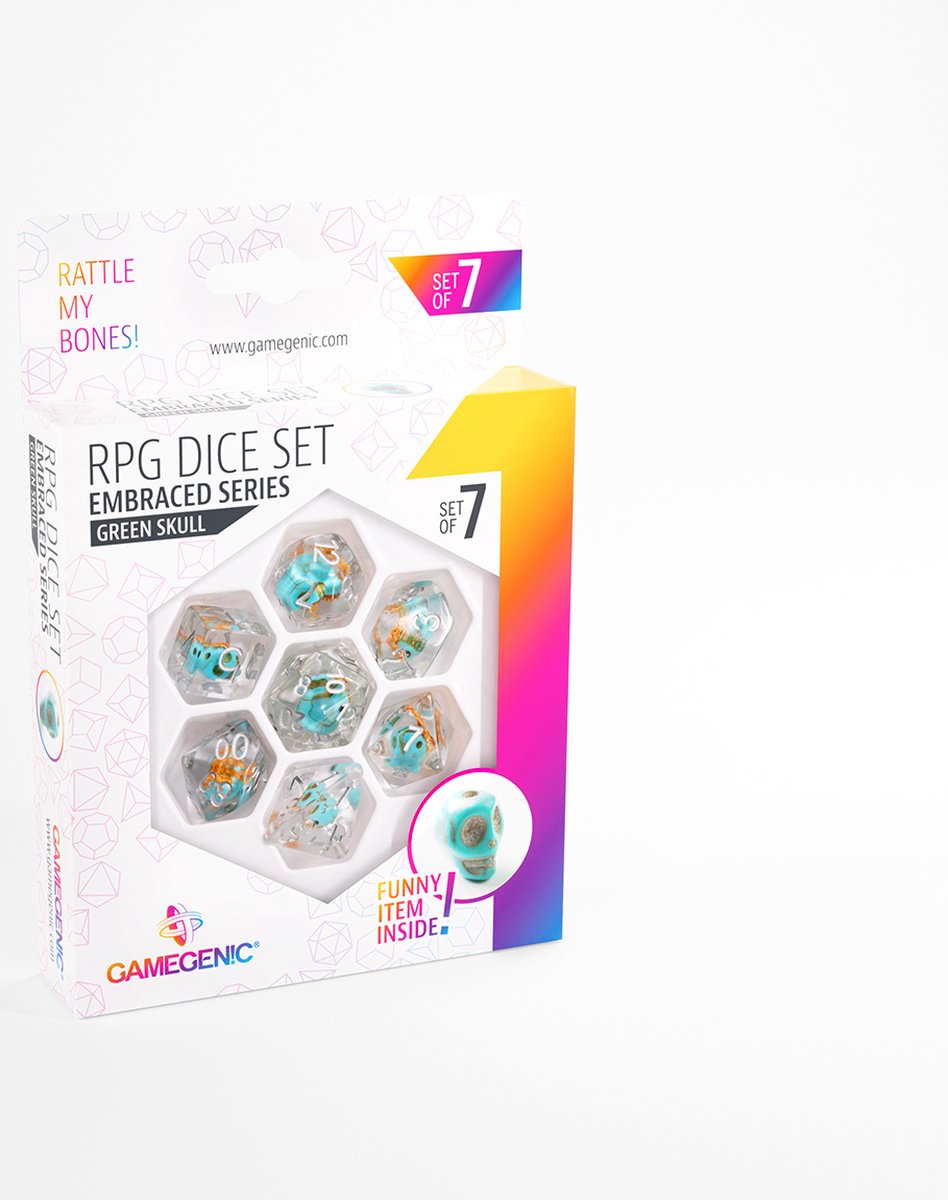 Gamegenic Dobbelstenen embraced green skull rpg set (7st) - accessoires