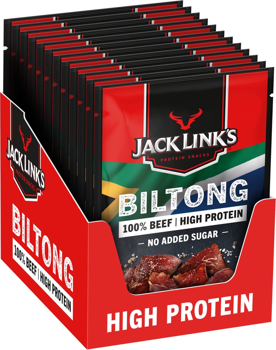 Jack Link's original biltong jerky (12x60g) - high protein - 100% beef - 50g eiwitten per 100g - ideale proteine snack als tussendoortje of voor het sporten