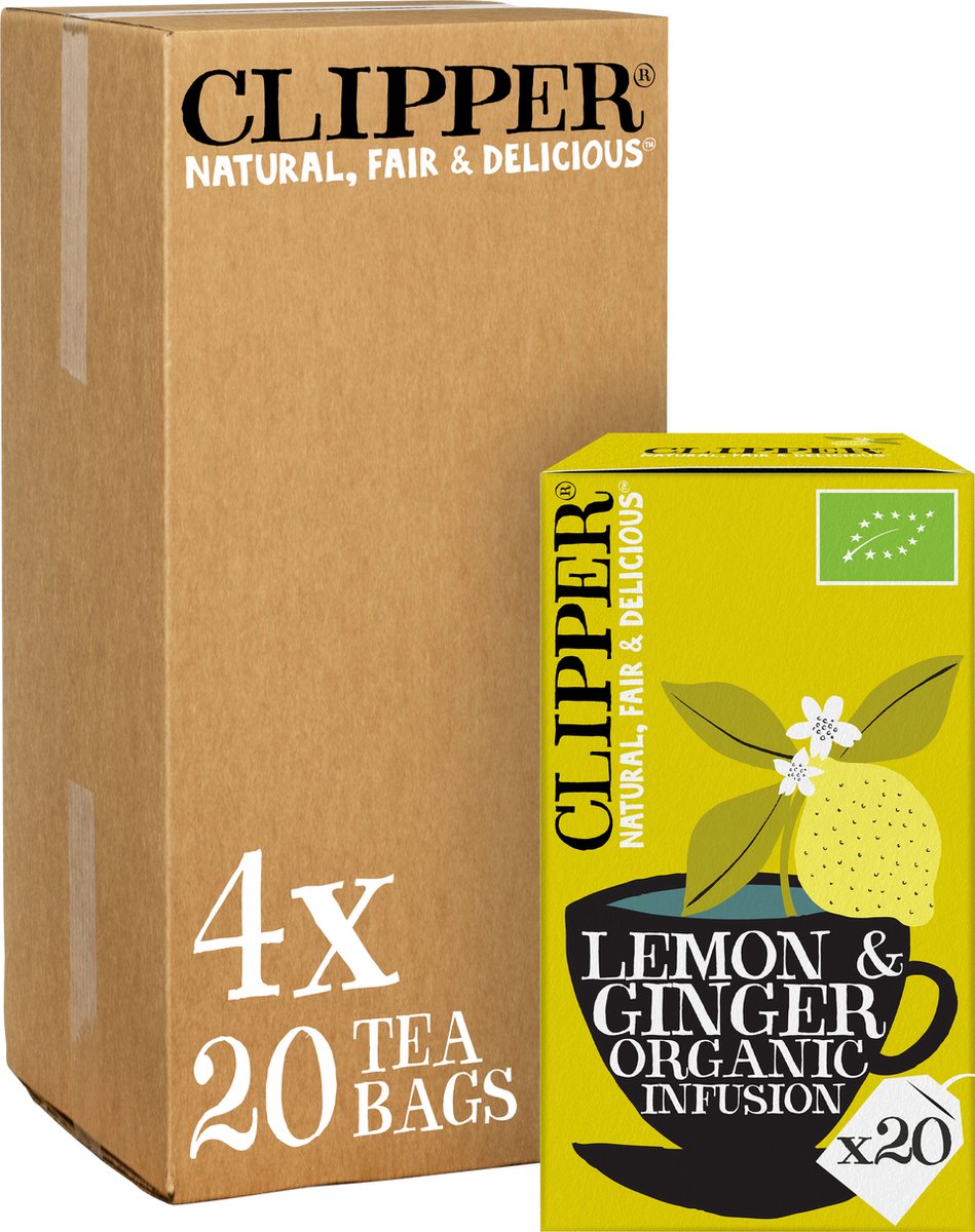 Clipper Thee lemon ginger 4 x 20 - (4 pakjes van 20 theezakjes, totaal 80 theezakjes)