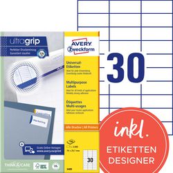 Avery Universele etiketten zweckform 3489 70x29,7mm wit