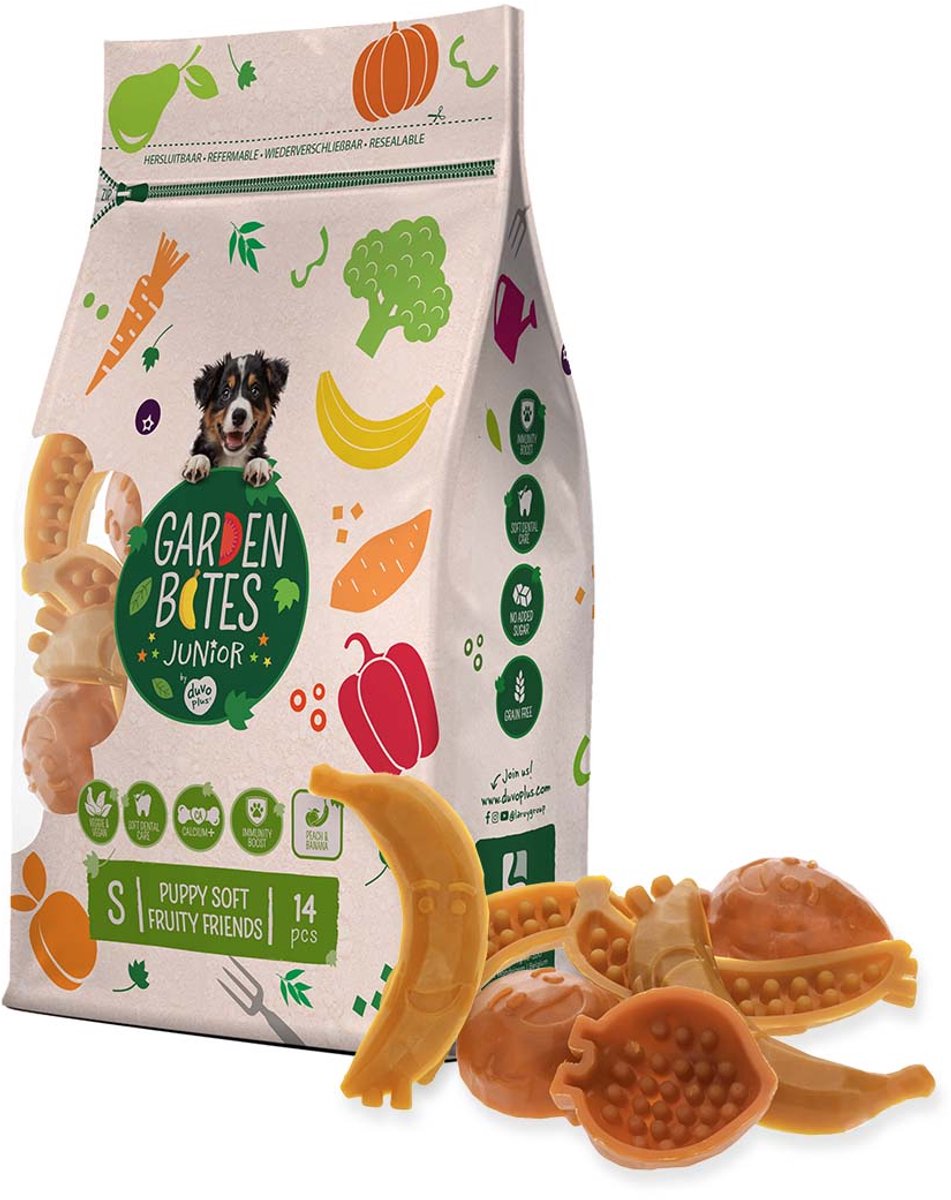 Garden Bites Duvoplus - soft fruity friends hondensnacks - hondensnoepjes - vegetarisch glutenvrij - puppy small 14st