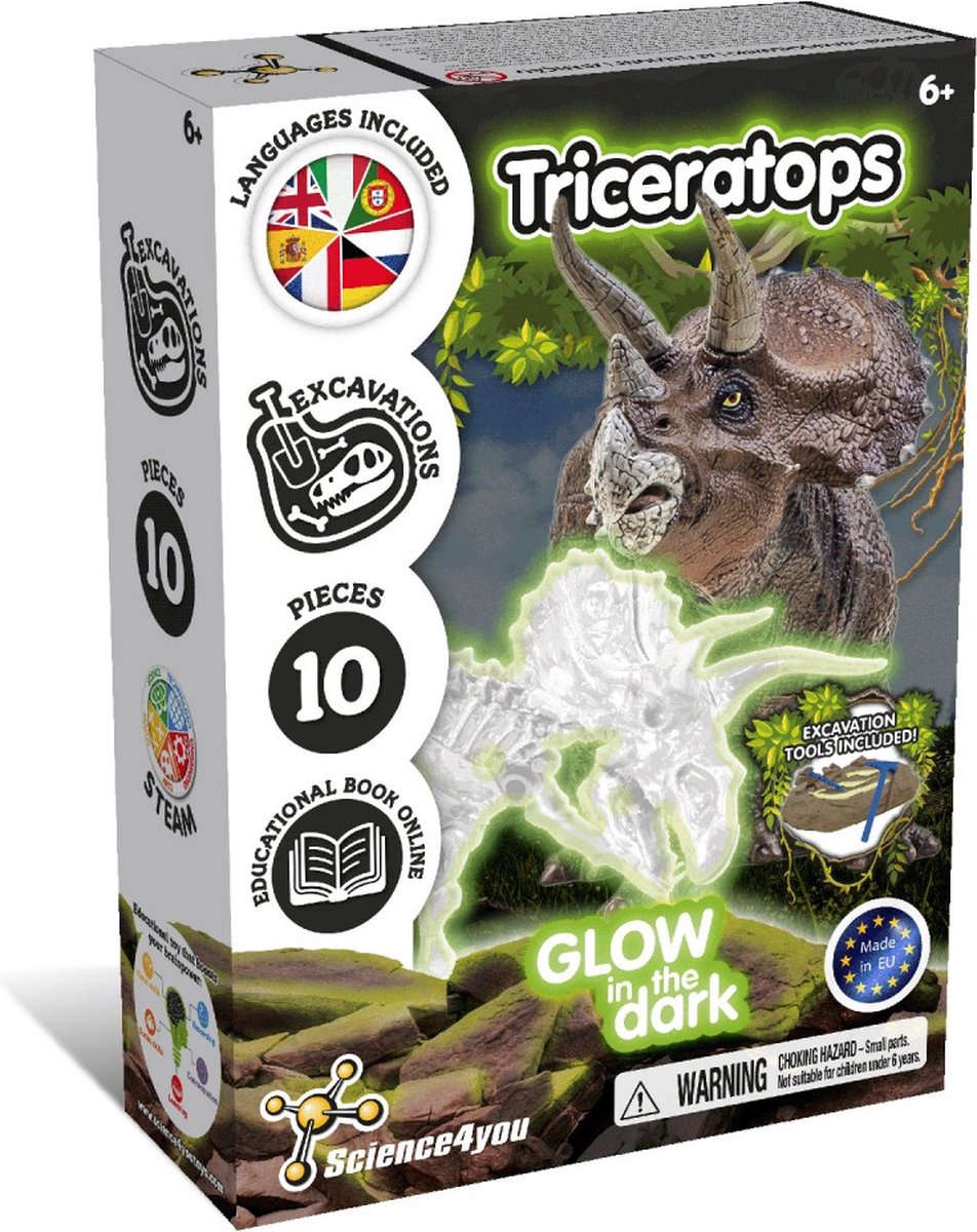 Science 4 You Science4you glow in the dark triceratops – fossiel opgraafset – experimenteerdoos dino fossiel – vanaf 6+ jaar