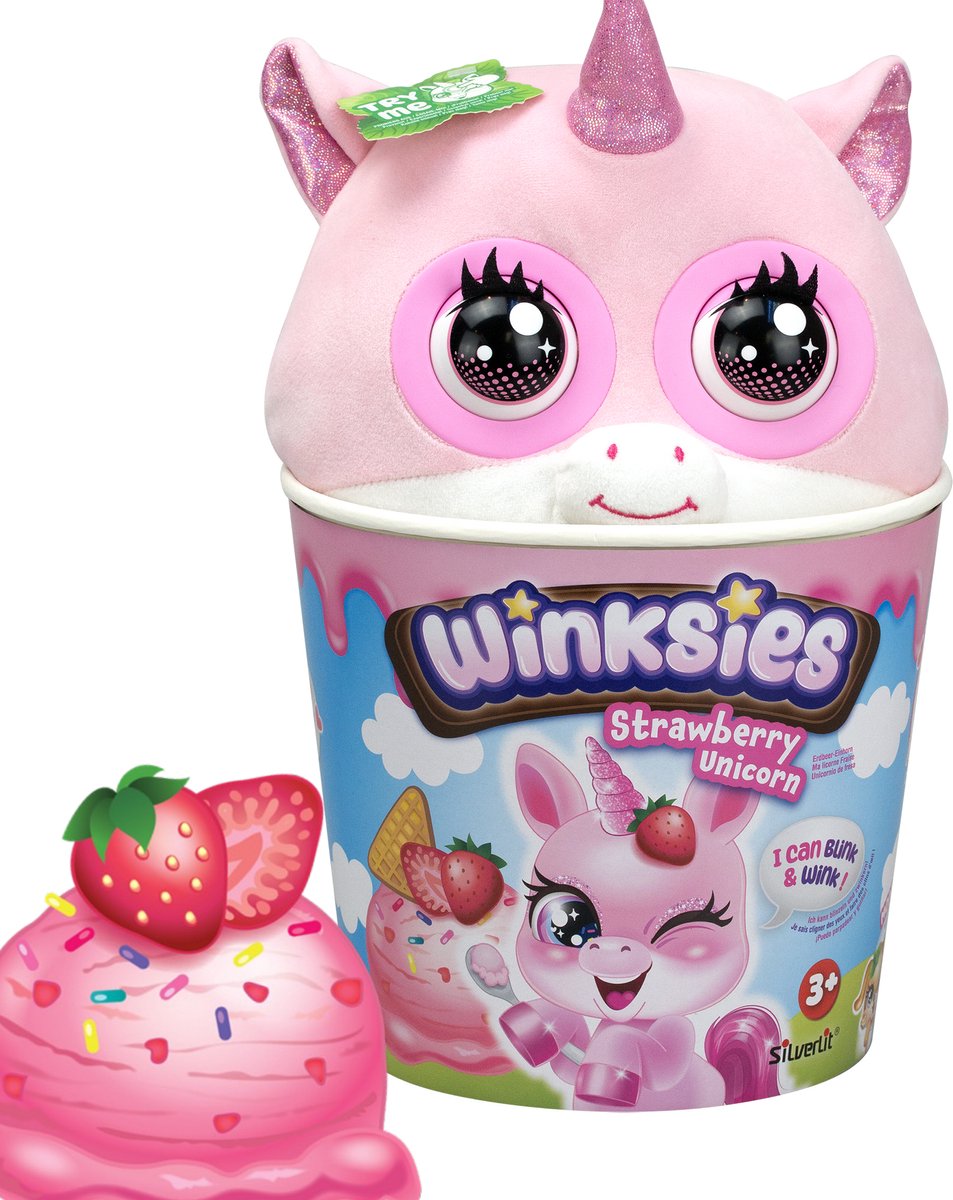 Silverlit Winksies strawberry unicorn - interactieve knuffel in een ijsbeker