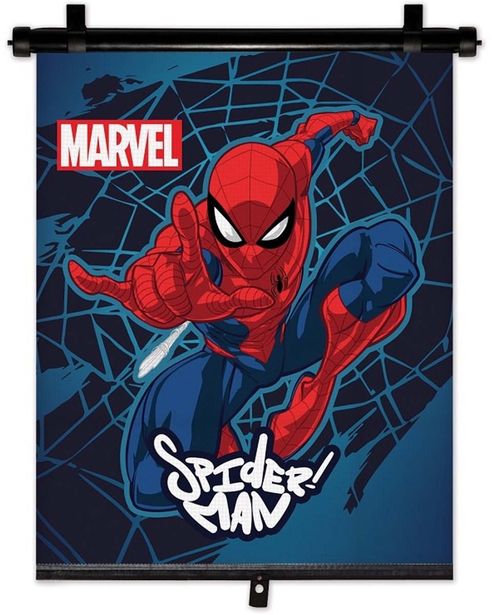 AMIO Spider man roller zonnescherm autoraam - 1 stuk 36x45 cm - kinder zonnescherm voor achterruit vakantie en dagelijks gebruik