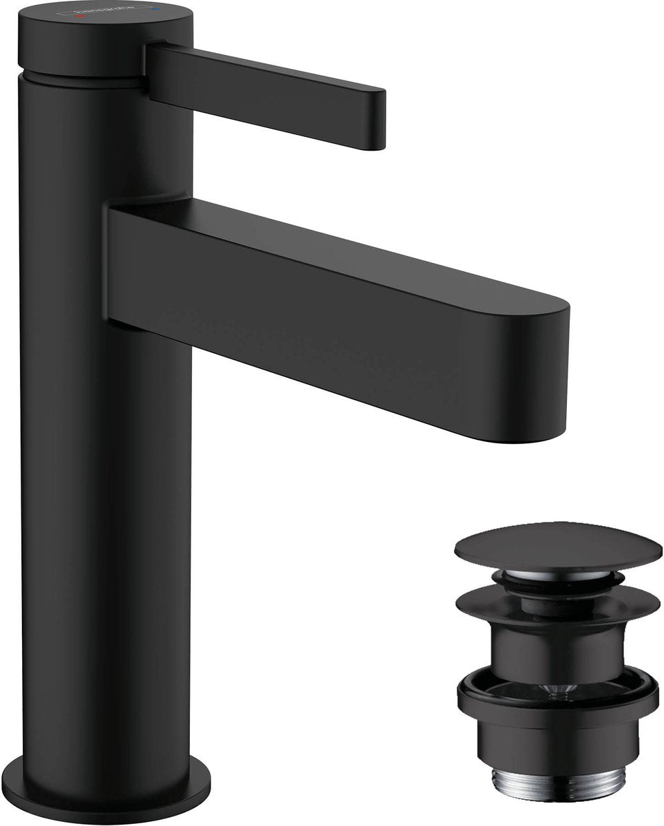 Hansgrohe finoris - wastafelmengkraan - ééngreeps bediening - met afvoerplug - 110mm - mat zwart