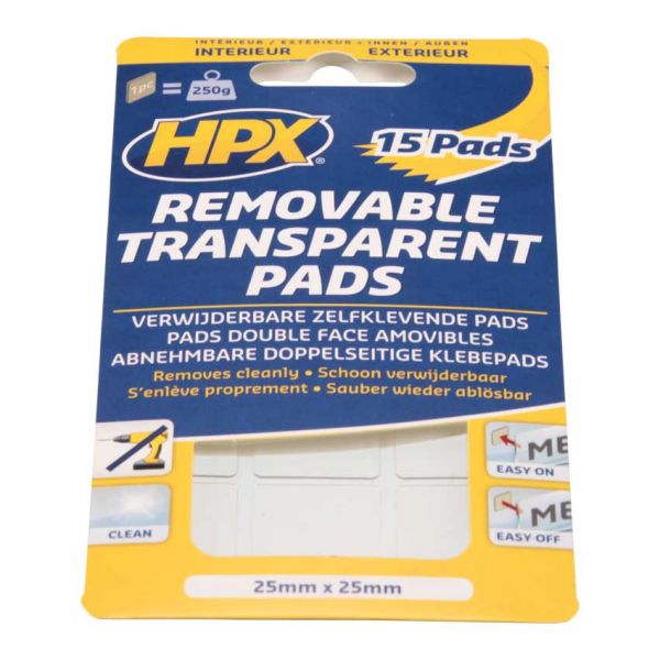 HPX Producten dubbelzverwijderbare transppads 15 stuks 25mm x 25mm tr