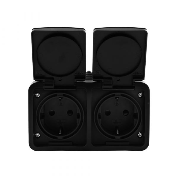 Ac Conttdoos opbouw - 2-voudig - horizontaal - zwart