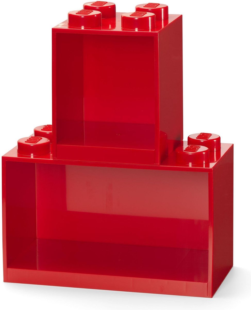 LEGO iconic brick boekenplanken 4 + 8 noppen - set van 2 stuks - rood