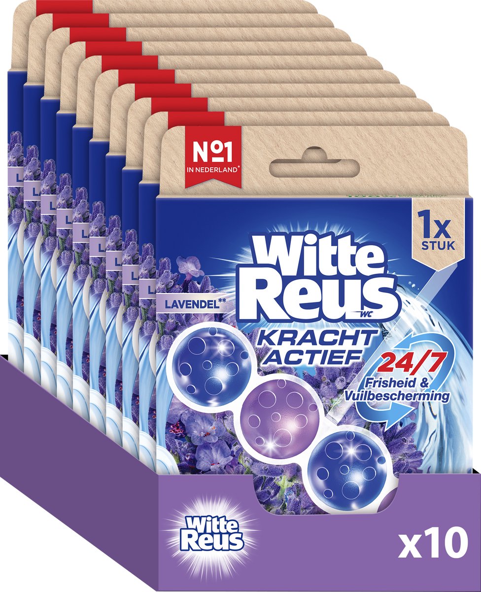 Witte Reus kracht actief lavendel toiletblok 50g - wc blokjes - voordeelverpakking - 10 stuks