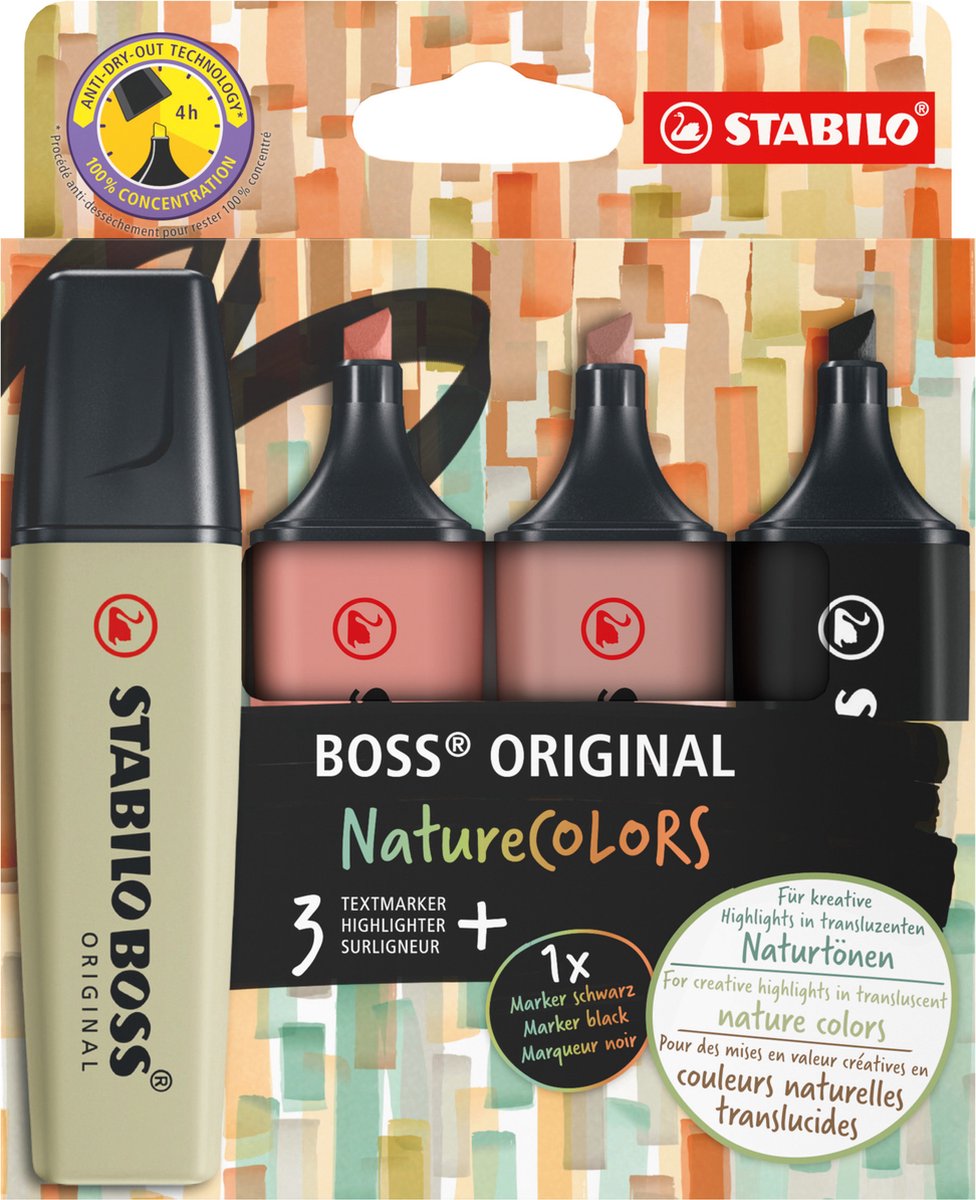 STABILO boss original - markeerstift - set 4 stuks - naturecolors